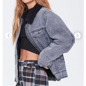 Black Denim fleece jean jacket by Forever 21